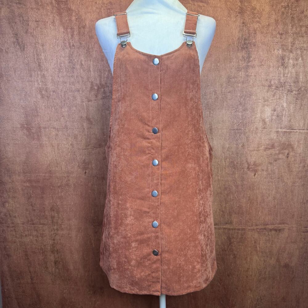 Francesca's Blue Rain Rust brown Corduroy overall mini dress MEDIUM